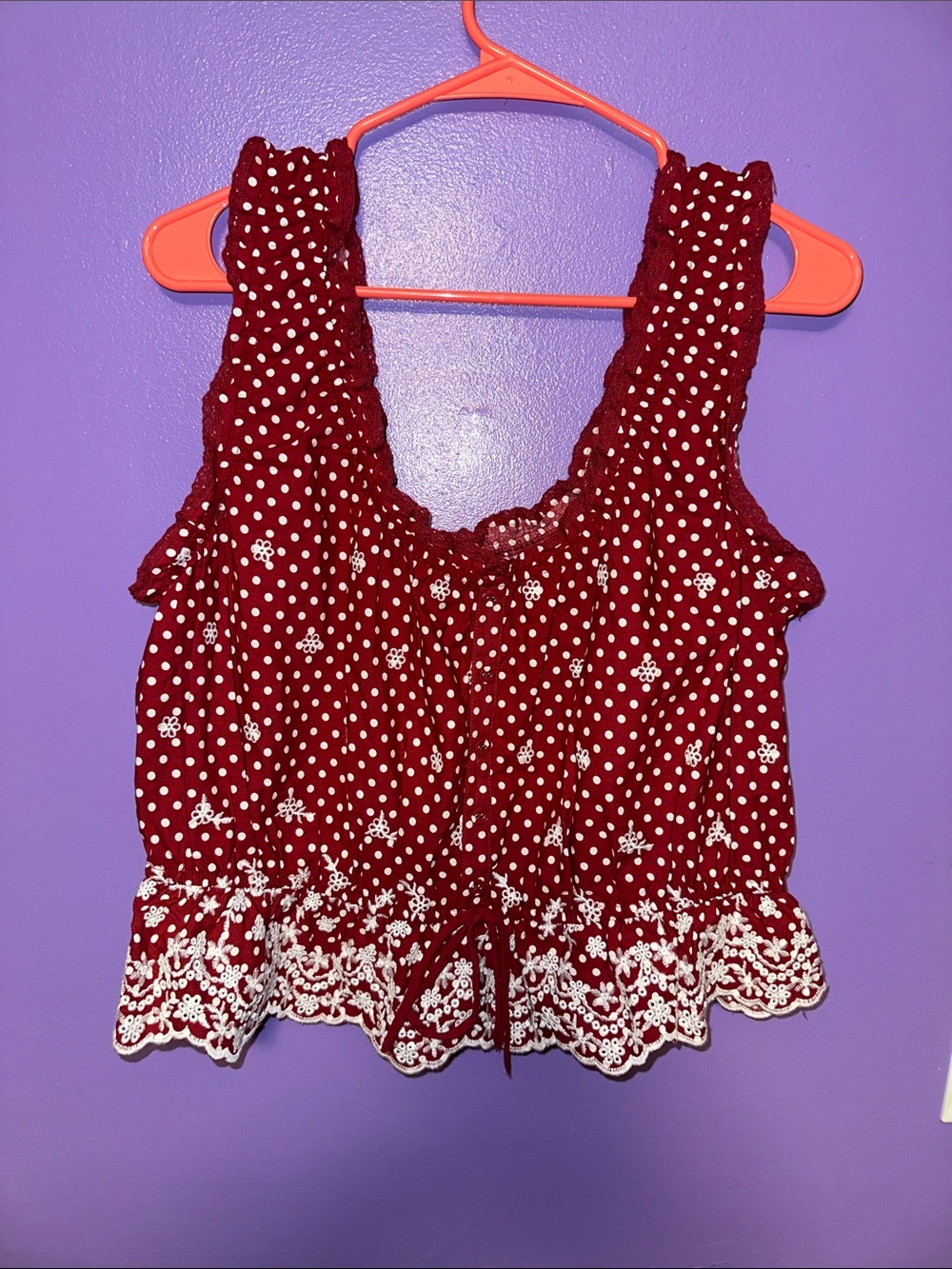 wild fable Red Polka Dot Lace-Trim Cropped Camisole